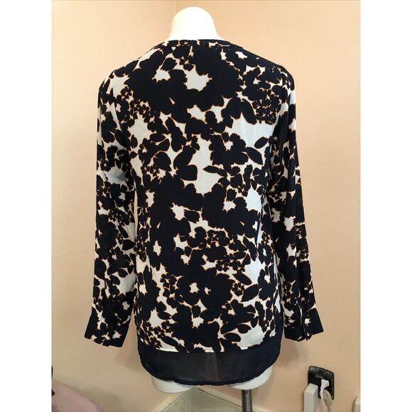 The Limited Navy Blue Orange Long Sleeve Floral V Neck Blouse Lined Small - Picture 5 of 9